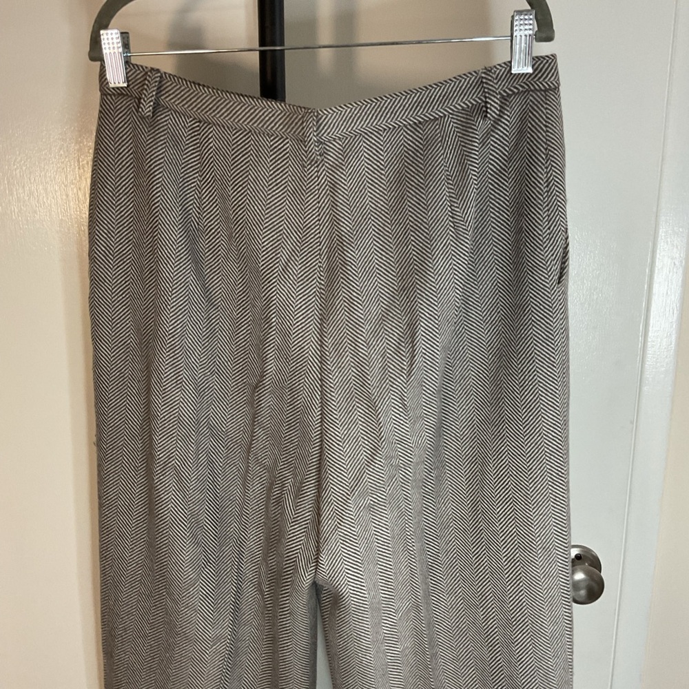 Valerie Stevens Taupe Herringbone Wool Pants 12 High Rise Wide Leg Trousers Vtg - Picture 6 of 8